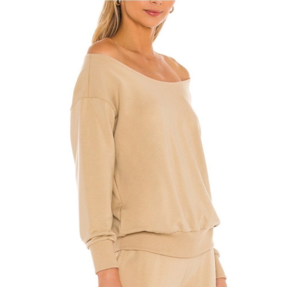 NWT L’Agence Kimora Off The Shoulder Long Sleeve Top Camel Tan Sz M